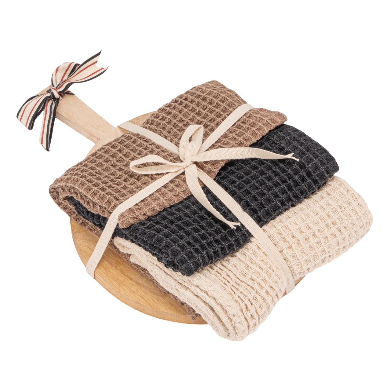 Hello Honey Mango Wood Cheese Board and 3-Piece Stonewashed Cotton Tea Towel Set